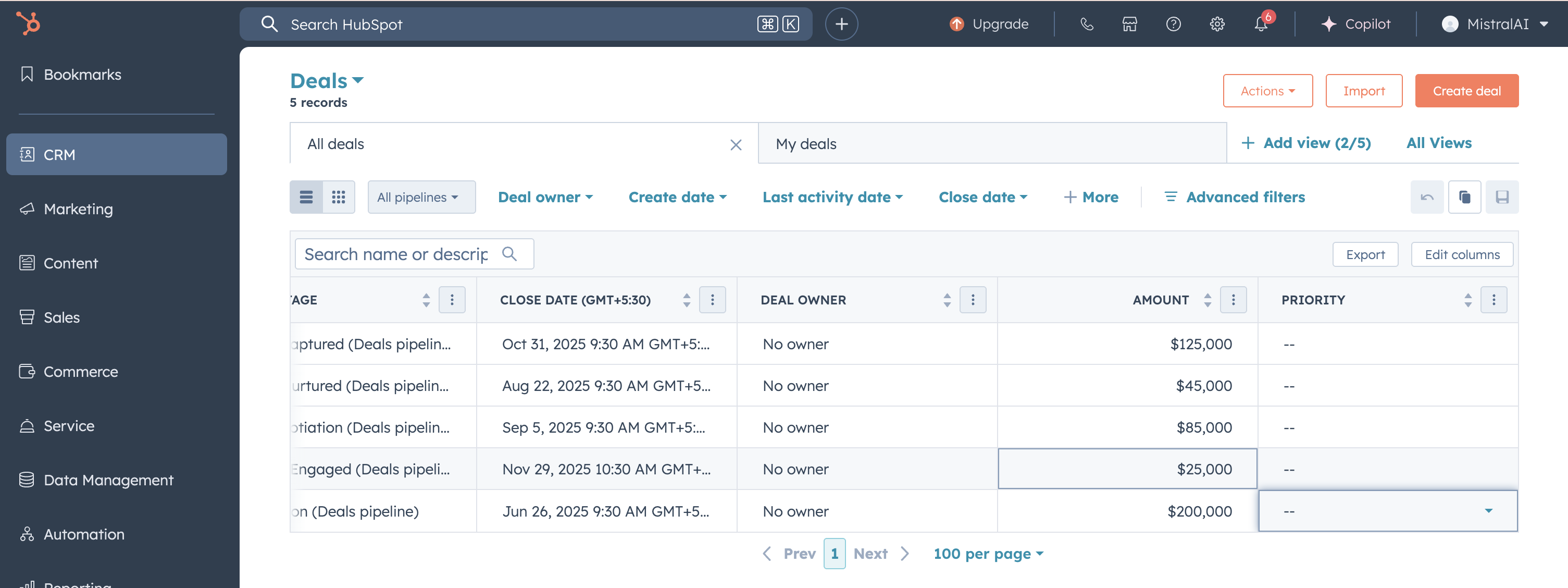 HubSpot Status Before Updation