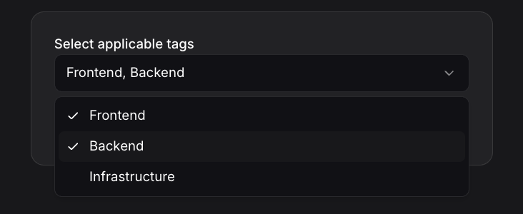 A multi-choice field rendered in Le Chat, showing tag options.